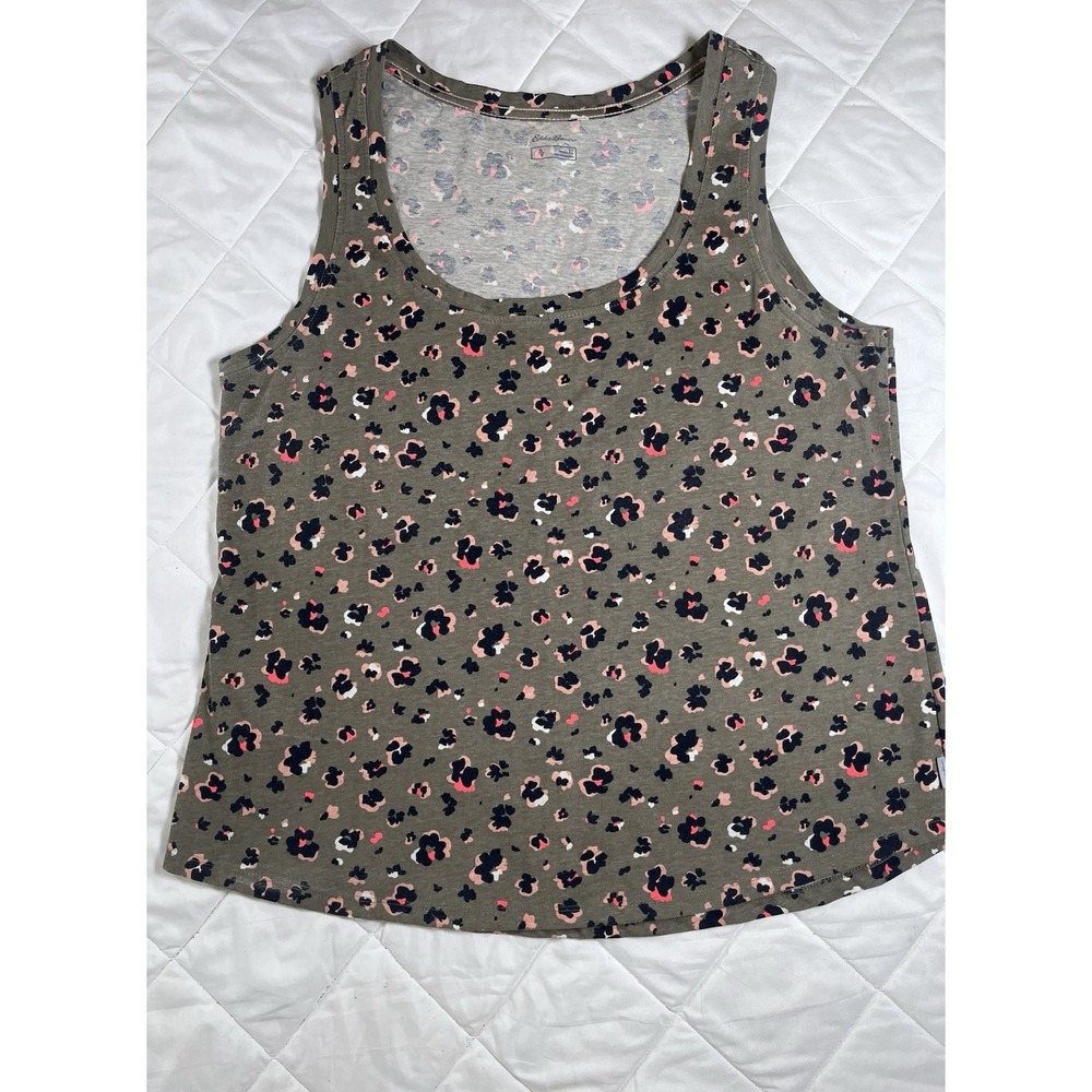 Eddie Bauer Women's XL Floral Tank Top Olive Green Pink Navy Casual Summer